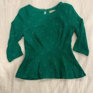 Moulinette Soeurs by Anthropologie Kelly Green Lace Peplum Blouse